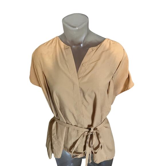 COS Belted Blouse Lightweight Poplin Desert Sand Size 34 S Tan Beige MINIMALIST - Picture 1 of 6